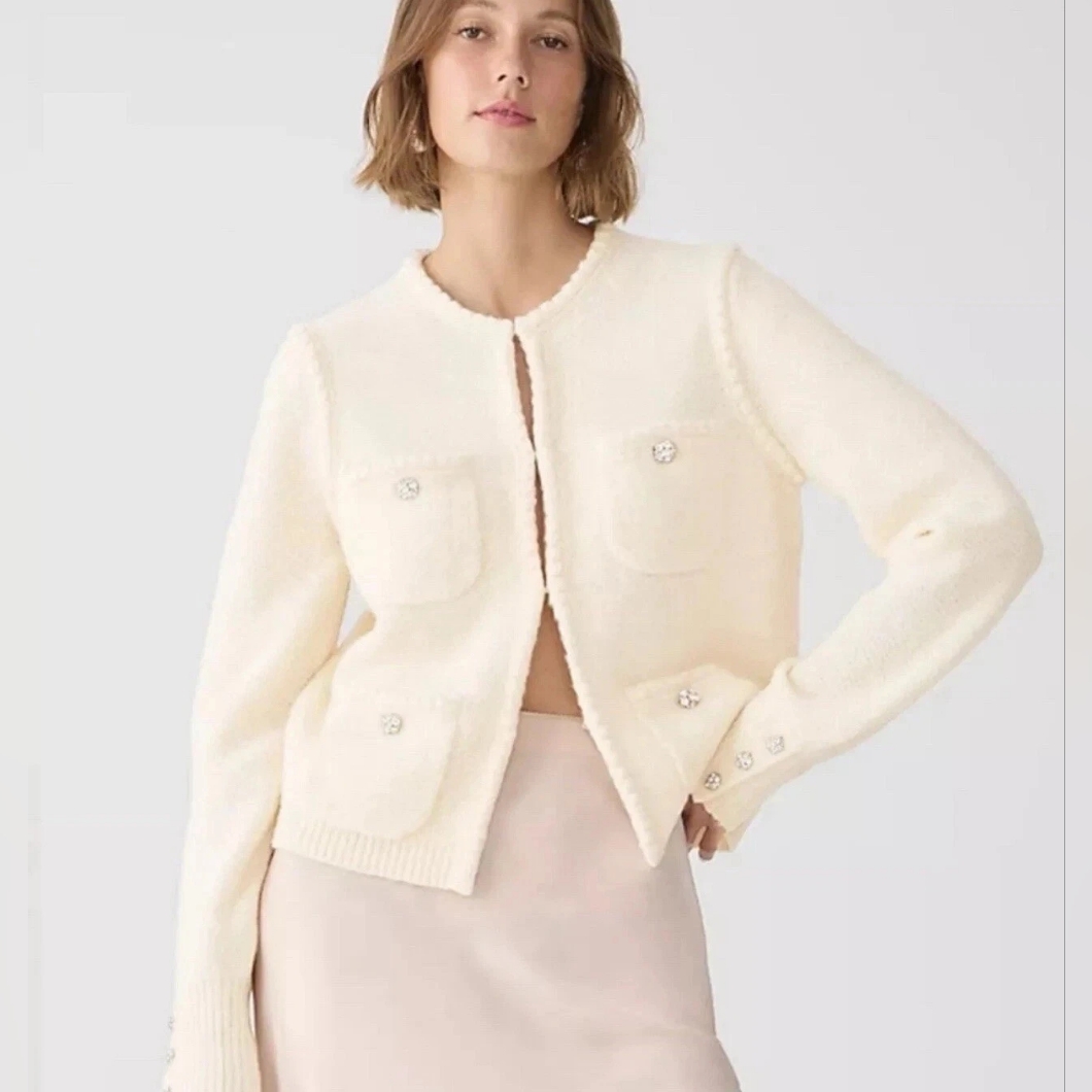 Nwt J.Crew Odette Sweater Lady Jacket In Heather Muslin Jewel Button Cardigan S